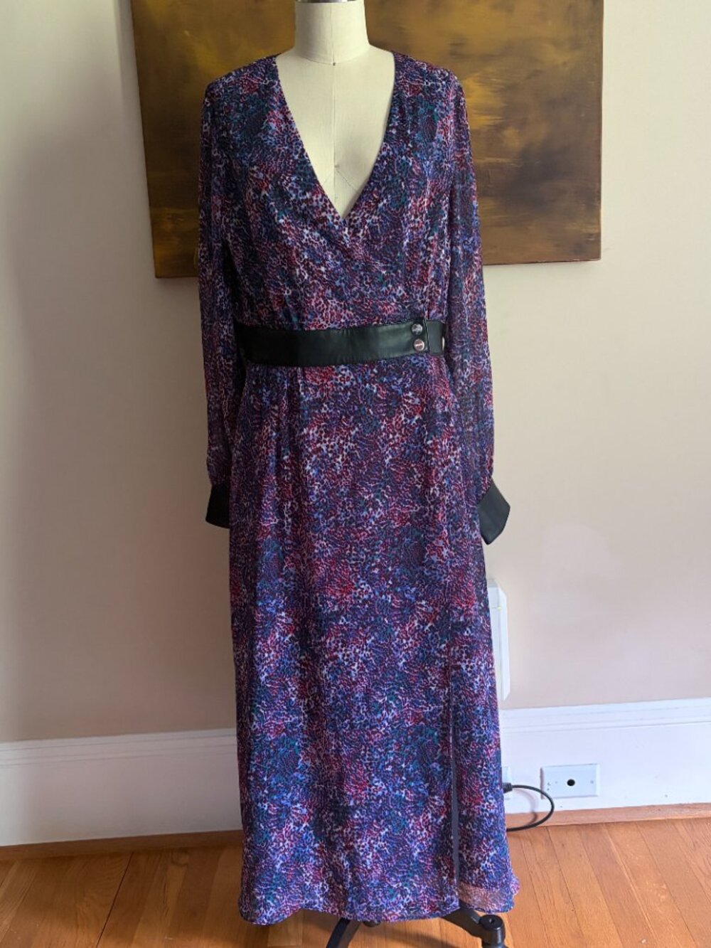 DKNY Purple Combo Animal Print Midi Dress Size Medium - Picture 2 of 12